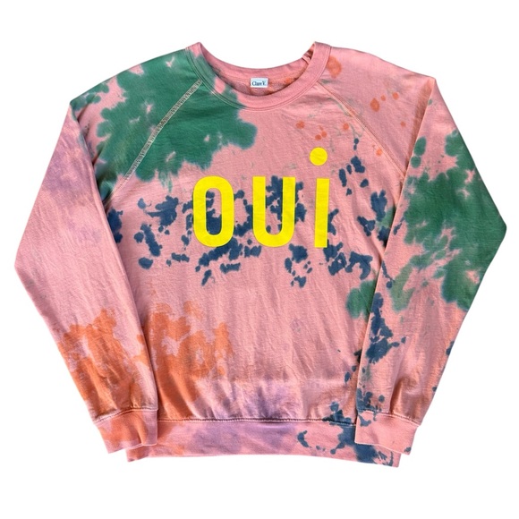 Clare V Tops - Clare V Women’s Pink Tie Dye “Oui” Pullover Crewneck Sweatshirt Size Small